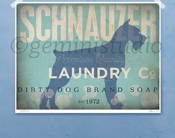 Schnauzer dog laundry company laundry room artwork giclee archival signed artists print Pick A Size