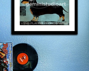 DACHSHUND dog records album style artwork graphic illustration giclee print by stephen fowler