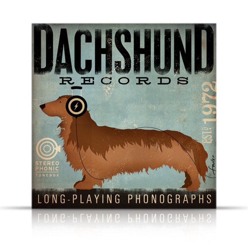 DACHSHUND longhaired records album style artwork on gallery wrapped canvas by stephen fowler image 1