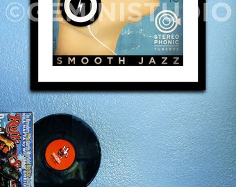May include: Framed art print featuring a yellow dog wearing headphones, with the text "YELLOW DOG RECORDS" and "SMOOTH JAZZ." The print includes the text "EST. 1972" and "STEREO PHONIC TUNEBOX."
