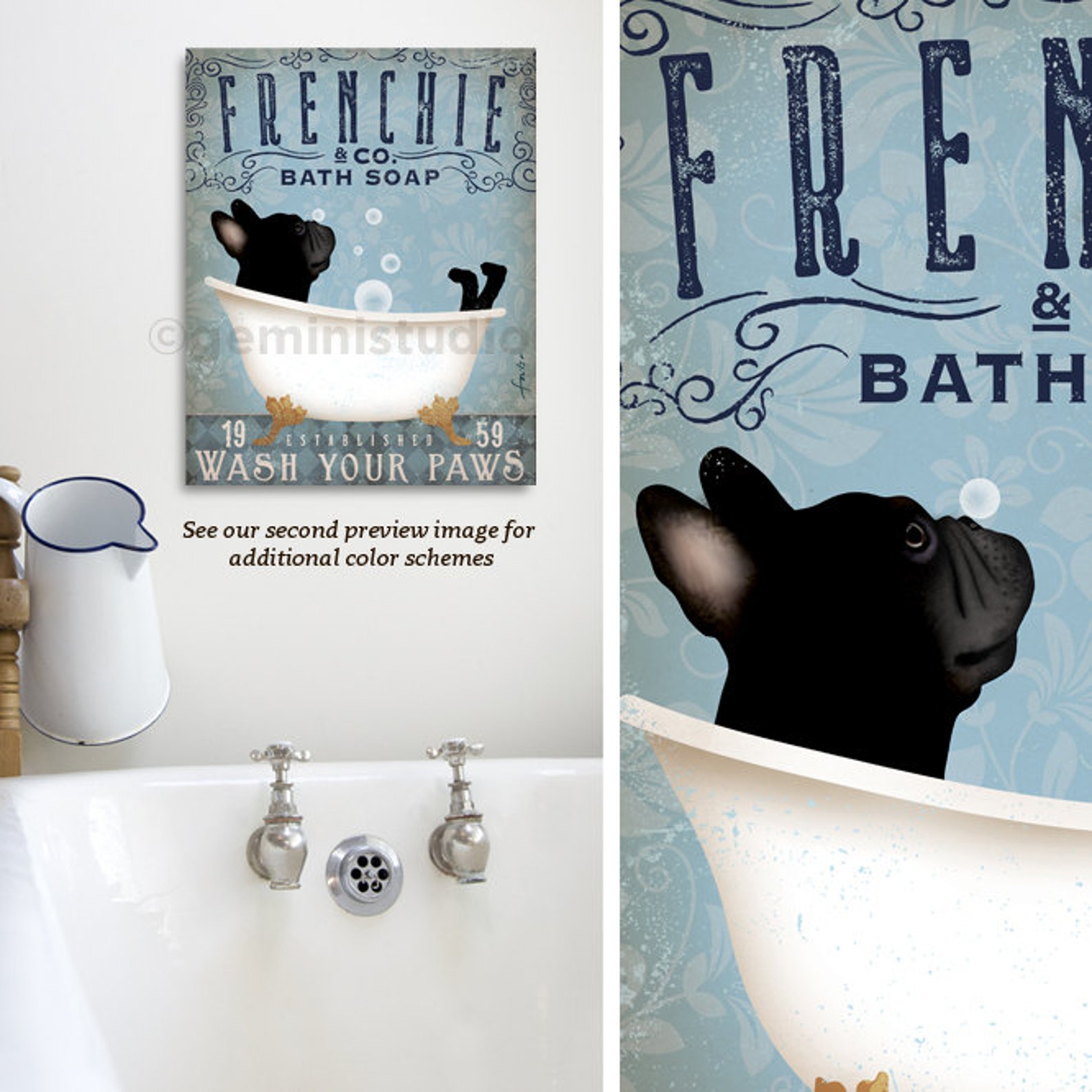 Frenchie Dog French Bulldog Bath Bathtub Clawfoot Tub - Etsy