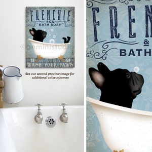 frenchie, dog, french bulldog, bath, bathtub, clawfoot tub, soap, bubble bath, CANVAS, art, personalized gift