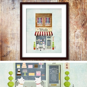 West Highland Terrier Westie storefront dog bakery cakes graphic art UNFRAMED print by Stephen Fowler Pick A Size