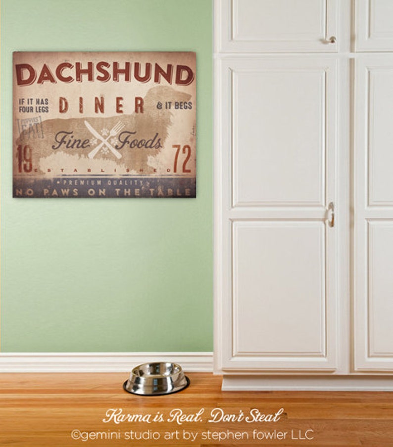 Dachshund Longhaired Dog kitchen diner artwork on gallery wrapped canvas by Stephen Fowler Pick Your Breed image 1