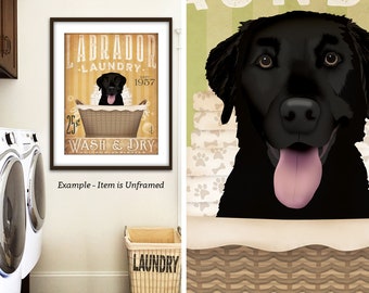 Labrador Retriever, laboratorio, perro negro, cesta de lavandería para perros, obra de arte de la lavandería de la empresa, impresión UNFRAMED de Stephen Fowler geministudio