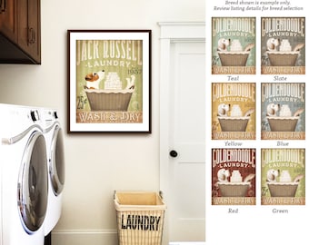 Jack Russell Terrier dog laundry basket company laundry room artwork UNFRAMED signed artists print by stephen fowler geministudio