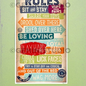 Dog House Rules pet typography graphic artwork giclee signed artists print by Stephen Fowler image 2