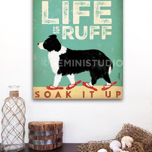 Beach Life BORDER COLLIE dog in sandals illustration graphic artwork on gallery wrapped canvas by Stephen Fowler Customize it!
