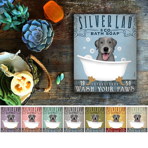 silver Labrador retriever lab dog bath soap Company artwork on CANVAS by Stephen Fowler