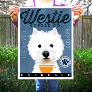 West Highland Terrier Westie Coffee Company original graphic art archival giclee print by Stephen Fowler Pick A Size
