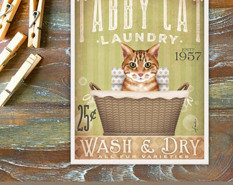 Orange Tabby Cat laundry basket company laundry room artwork UNFRAMED signed artists print by stephen fowler geministudio