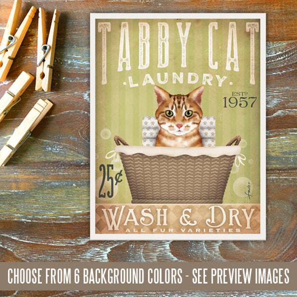 Orange Tabby Cat laundry basket company laundry room artwork UNFRAMED signed artists print by stephen fowler geministudio