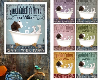 GWP, german wirehaired pointer, dog, bath, bathtub, bubble bath, clawfoot tub, soap, UNFRAMED print