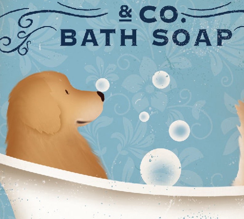 Golden Retriever dog bath soap Company vintage style artwork Etsy