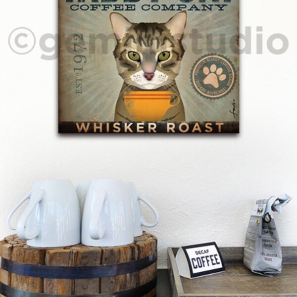 Tabby Cat Coffee Company graphic artwork on gallery wrapped canvas inches by Stephen Fowler