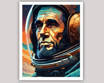 abe, abraham lincoln, astronaut, spacesuit, futuristic, space, intergalactic, art, illustration UNFRAMED or FRAME print