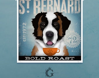 Saint Bernard coffee Company original graphic illustration giclee archival signed artists print by Stephen Fowler