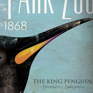 The King Penguin Lincoln Park Zoo Chicago vintage style artwork on canvas by stephen fowler image 3