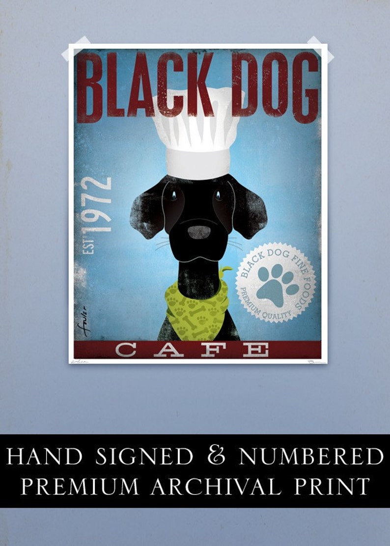 Black Dog Cafe original graphic art illustration hand