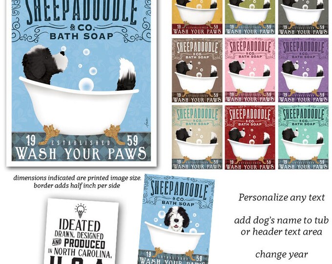 Sheepadoodle, Doodle, Dog, Dog Art, Dog Lover, Bath Art, Bath Decor, Bathtub, Clawfoot Tub