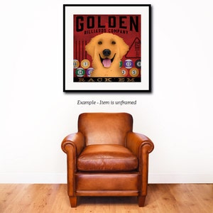 Golden Retriever Billiards Art Print: Dog Lover Game Room Decor (UNFRAMED)