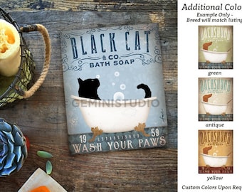 black cat, feline, bath, bath tub, clawfoot tub, soap, bubble, powder room, CANVAS, personalized gift