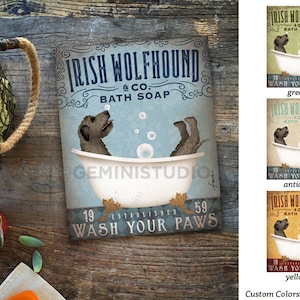 Irish Wolfhound, dog, bath soap Company artwork, bubble bath, soap, clawfoot, CANVAS