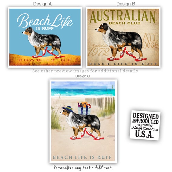 Aussie Australian Shepherd Dog Art Artwork Beach Sandals