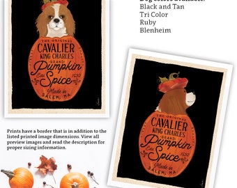 cavalier, king charles, art, artwork, spaniel, dog, pumpkin, spice, coffee, poster, halloween, autumn, fall,  UNFRAMED
