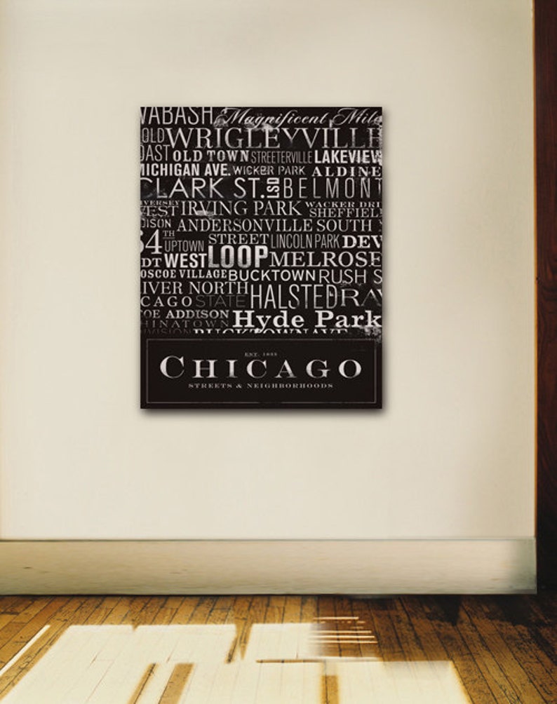 Chicago Streets Typography graphic word art on gallery wrapped canvas by stephen fowler image 1