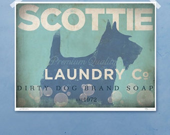 Scottie Scottish Terrier laundry company laundry room artwork giclee archival signed artists print by Stephen Fowler Pick A Size
