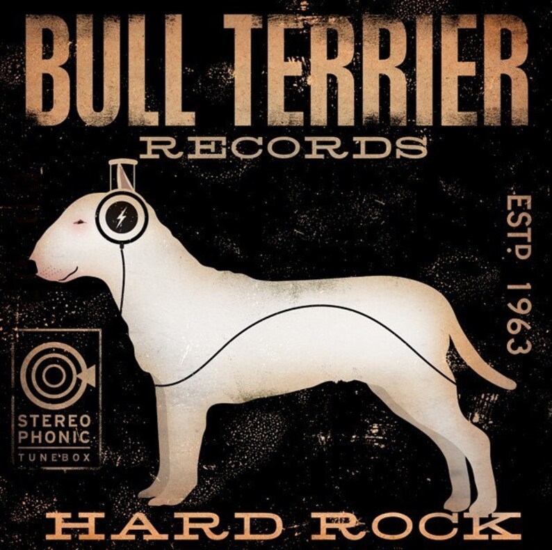 BULL TERRIER records original graphic art illustration giclee archival print by stephen fowler PIck A Size image 2