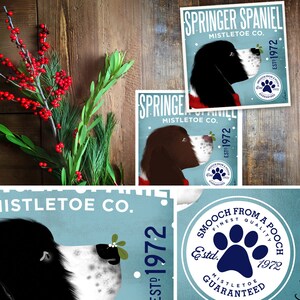springer spaniel art, dog art, springer spaniel mistletoe, holiday art, christmas decor, dog lover, gift, custom art, unframed print, poster