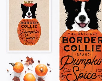 border collie, art, artwork, dog, halloween, october, pumpkin, autumn, spice, latte, coffee, dog art CANVAS