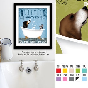 bluetick, redtick, coonhound, hound, dog, bath, bubble, bath, clawfoot tub, powder room, UNFRAMED, print