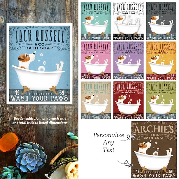 Jack Russell Dog Bath Soap Company Art Print: Vintage Style Giclee