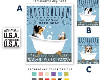Australian Shepherd Bath Soap Print: Vintage Style Dog Art (UNFRAMED)