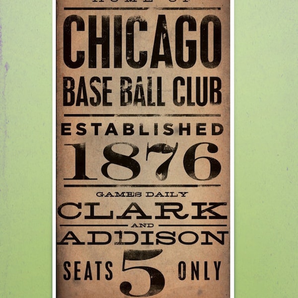 Chicago Wrigley field typography vintage style giclee signed artists print by stephen fowler 16 x 32