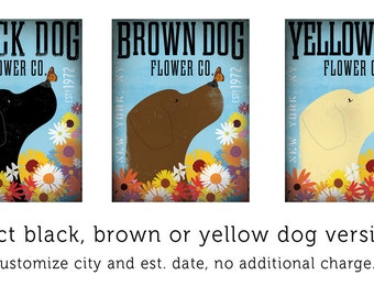 Labrador Flower Company Art Print: Black Dog Illustration