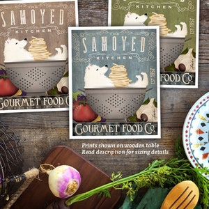 Samoyed dog, dog lover, , kitchen, chef, kitchen decor, foodie, wall art, UNFRAMED, print