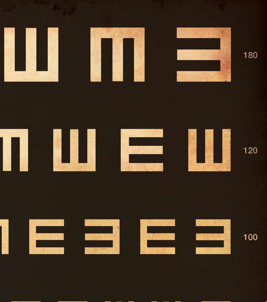 tumbling e eye exam chart vintage style graphic artwork