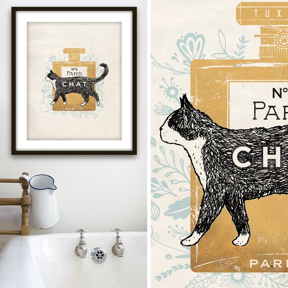 Tuxedo Cat Perfume Art Print: No 5 Paris Decor (UNFRAMED) - Etsy