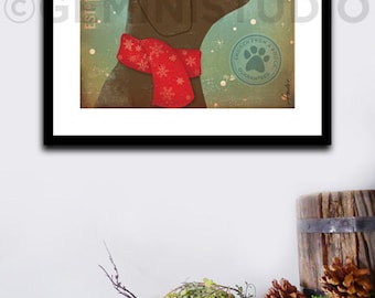 Brown Dog Mistletoe Company chocolate lab graphic artwork  giclee archival signed artist's print by Stephen Fowler Pick A Size