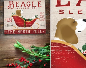 beagle, dog, sleigh, sledding, christmas, holidays, winter, christmas art, CANVAS