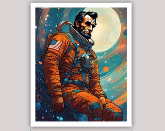 abe, abraham lincoln, astronaut, spacesuit, futuristic, space, intergalactic, art, illustration UNFRAMED or FRAME print