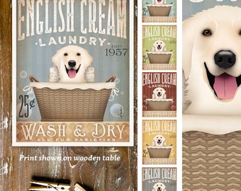 English Cream golden retriever dog laundry soap Company vintage style artwork by Stephen Fowler Giclee Signed Print