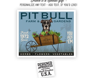 pitbull, pit bull, pitty, art, artwork, dog, farm, farmer, farmers market, garden, gardener, herb garden UNFRAMED print, fowler