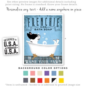 French Bulldog Bath Art Print: Frenchie in Clawfoot Tub (UNFRAMED)