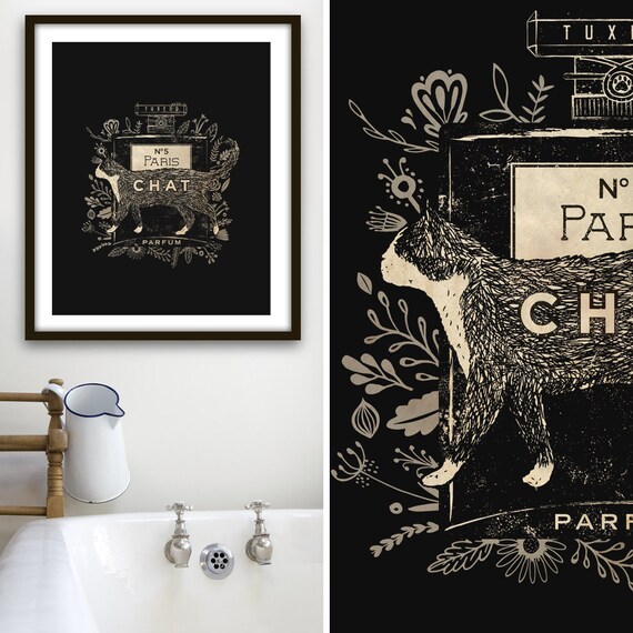 Tuxedo Cat Perfume Art Print: No 5 Paris Decor (UNFRAMED) - Etsy