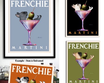 Französische Bulldogge Martini Kunstdruck: Paris Bar Illustration (UNGERAHMT)